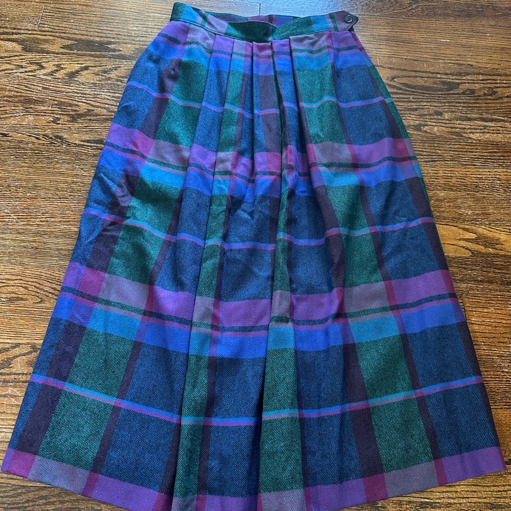 Chic Plaid A-Line Skirt in Blue and Green